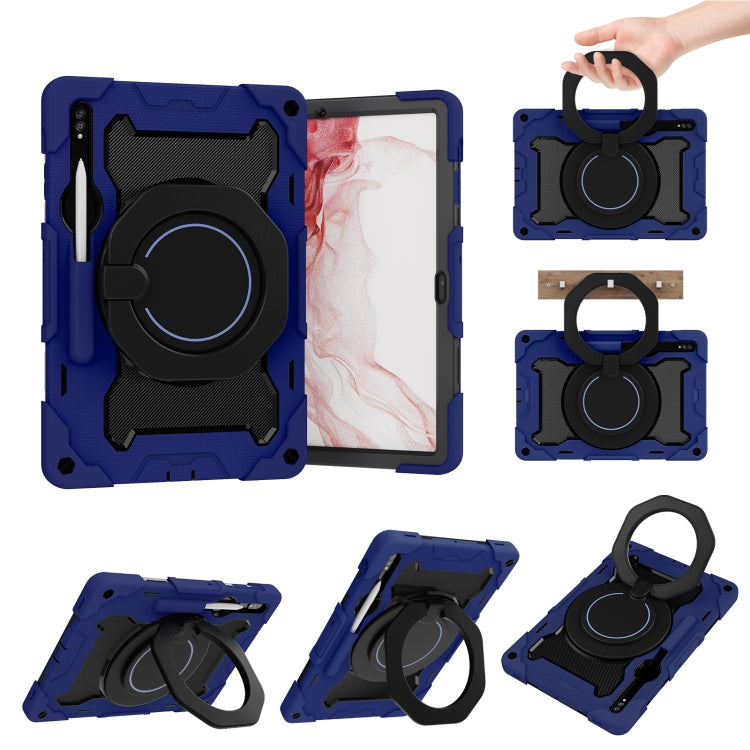 For Samsung Galaxy Tab S9+ Armor Portable Rotating Ring Holder Silicone Tablet Case(Navy Blue) - Galaxy Tab S9+ Cases by buy2fix | Online Shopping UK | buy2fix