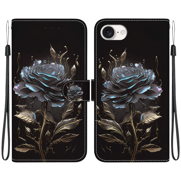 For iPhone SE 2024 Crystal Texture Colored Drawing Leather Phone Case(Black Rose) - More iPhone Cases by buy2fix | Online Shopping UK | buy2fix