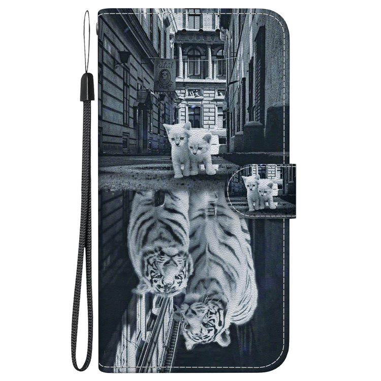 For iPhone SE 2024 Crystal Texture Colored Drawing Leather Phone Case(Cat Tiger Reflection) - More iPhone Cases by buy2fix | Online Shopping UK | buy2fix