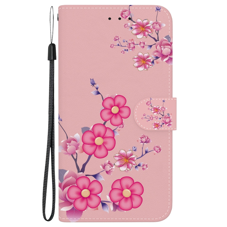 For iPhone 16e Crystal Texture Colored Drawing Leather Phone Case(Cherry Blossoms) - iPhone 16e Cases by buy2fix | Online Shopping UK | buy2fix