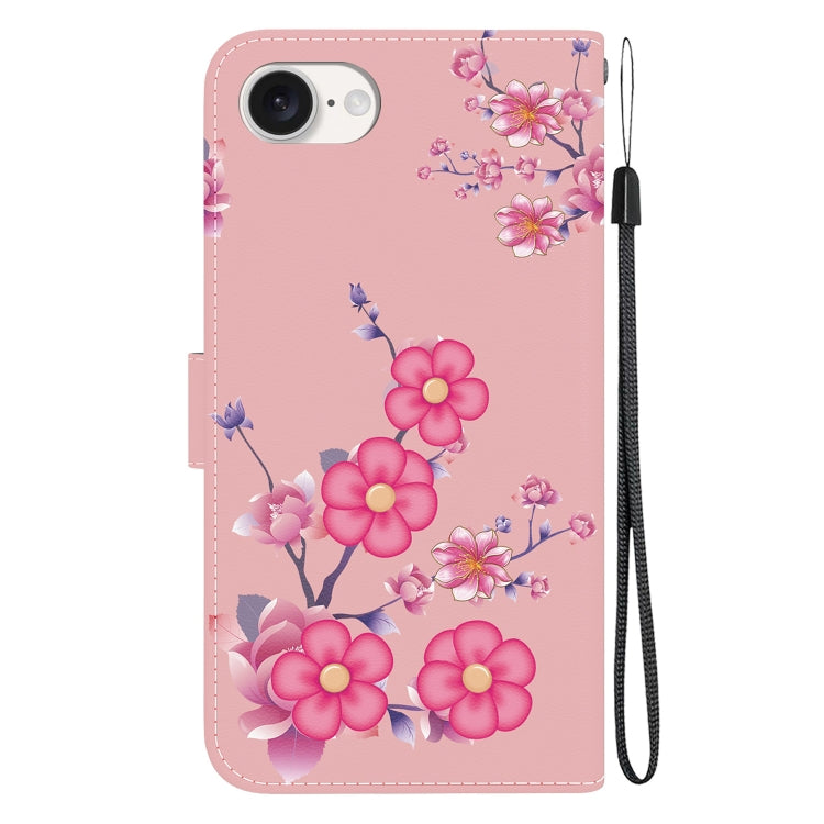 For iPhone 16e Crystal Texture Colored Drawing Leather Phone Case(Cherry Blossoms) - iPhone 16e Cases by buy2fix | Online Shopping UK | buy2fix