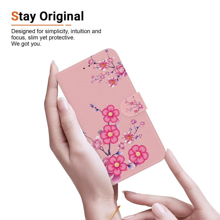 For iPhone 16e Crystal Texture Colored Drawing Leather Phone Case(Cherry Blossoms) - iPhone 16e Cases by buy2fix | Online Shopping UK | buy2fix