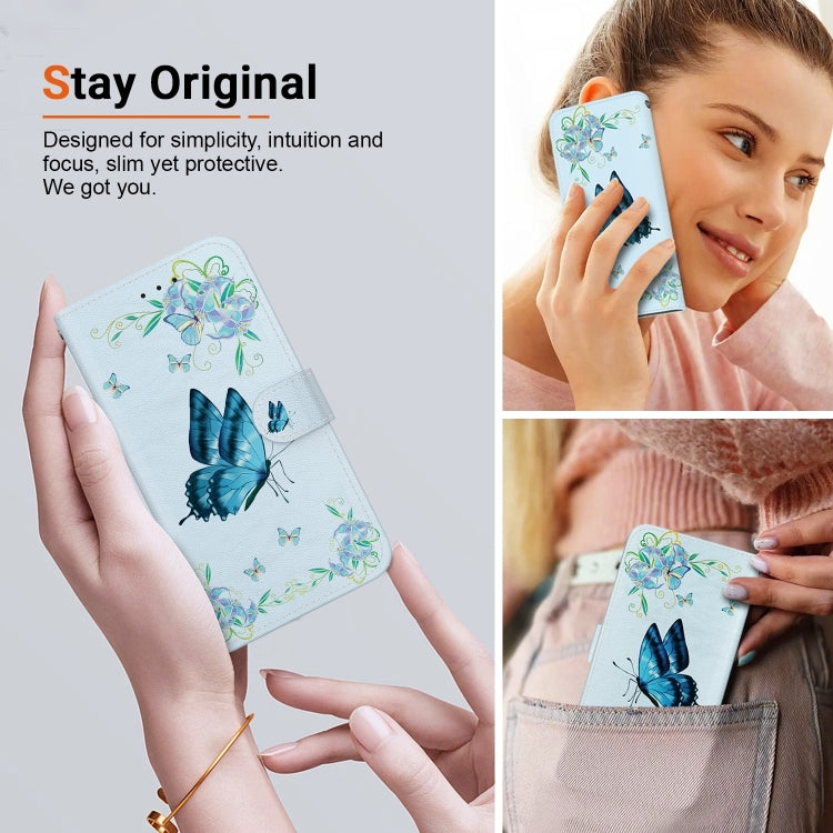 For iPhone 16 Pro Crystal Texture Colored Drawing Leather Phone Case(Blue Pansies) - iPhone 16 Pro Cases by buy2fix | Online Shopping UK | buy2fix