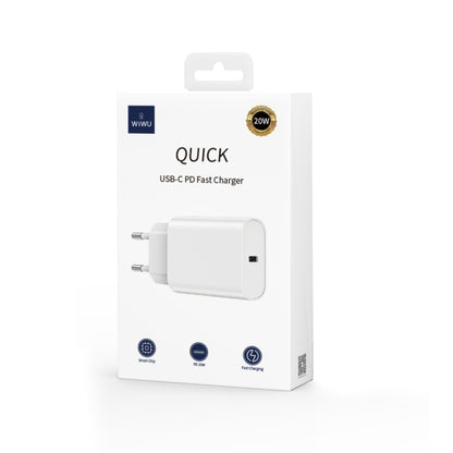 WIWU Wi-U001 Quick Series PD 20W USB-C / Type-C Single Port Travel Fast Charger, EU Plug(Black) - USB Charger by WIWU | Online Shopping UK | buy2fix