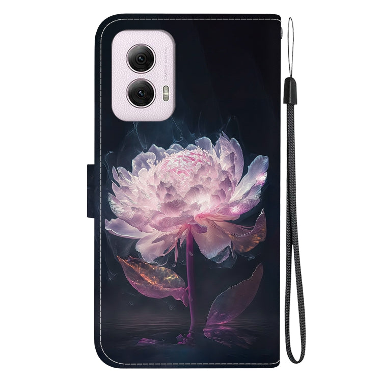 For Motorola Moto G Power 5G 2024 Crystal Texture Colored Drawing Leather Phone Case(Purple Peony) - Motorola Cases by buy2fix | Online Shopping UK | buy2fix