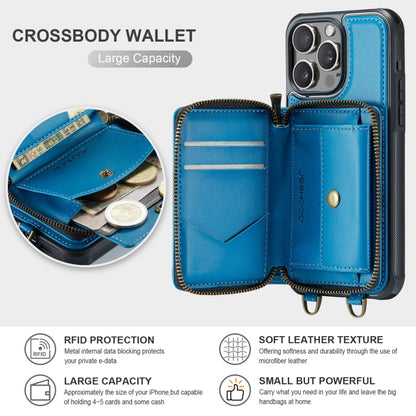 For iPhone 16 Pro JEEHOOD C22 Series Zipper Wallet Leather Phone Case with Dual Lanyard(Blue) - iPhone 16 Pro Cases by JEEHOOD | Online Shopping UK | buy2fix