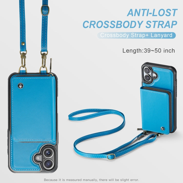 For iPhone 16 Plus JEEHOOD C22 Series Zipper Wallet Leather Phone Case with Dual Lanyard(Blue) - iPhone 16 Plus Cases by JEEHOOD | Online Shopping UK | buy2fix