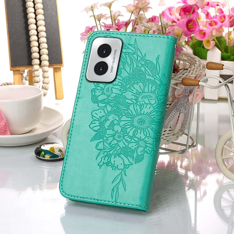 For Motorola Moto G Play 4G 2024 Embossed Butterfly Leather Phone Case(Green) - Motorola Cases by buy2fix | Online Shopping UK | buy2fix