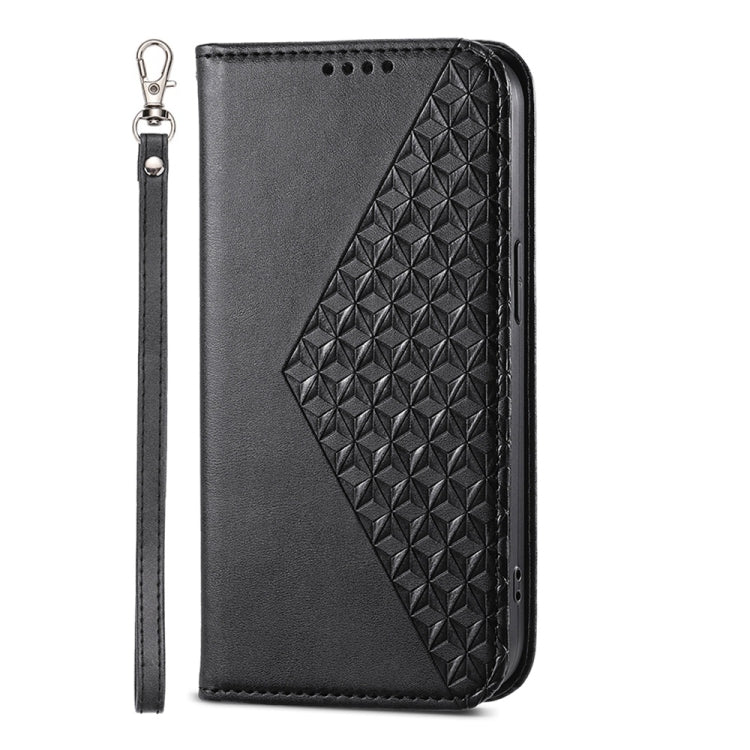 For iPhone 16e Cubic Grid Calf Texture Magnetic Leather Phone Case(Black) - iPhone 16e Cases by buy2fix | Online Shopping UK | buy2fix