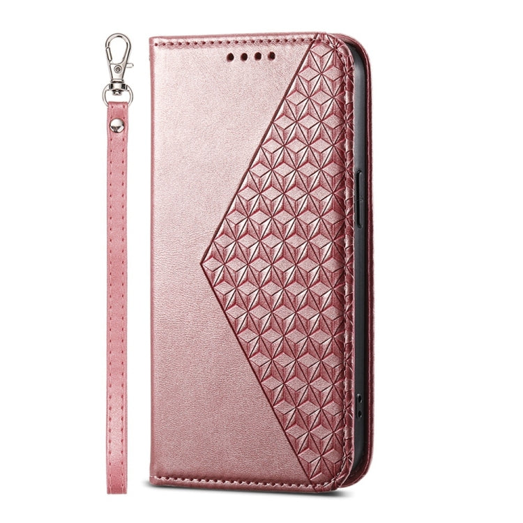 For iPhone 16e Cubic Grid Calf Texture Magnetic Leather Phone Case(Rose Gold) - iPhone 16e Cases by buy2fix | Online Shopping UK | buy2fix