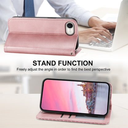 For iPhone 16e Cubic Grid Calf Texture Magnetic Leather Phone Case(Rose Gold) - iPhone 16e Cases by buy2fix | Online Shopping UK | buy2fix