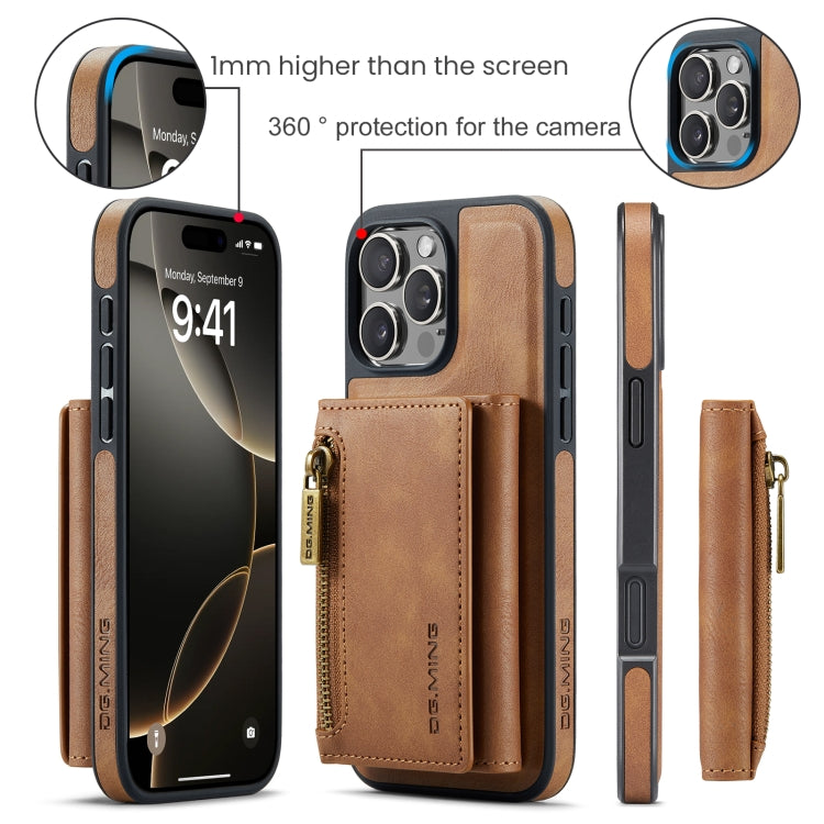 For iPhone 16 Pro DG.MING M5 Series Zip RFID Multi Card Detachable Leather Phone Case(Brown) - iPhone 16 Pro Cases by DG.MING | Online Shopping UK | buy2fix