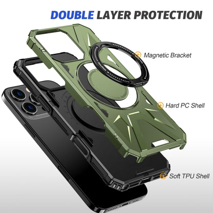 For iPhone 16 Pro MagSafe Magnetic Shockproof Phone Case with Ring Holder(Dark Green) - iPhone 16 Pro Cases by buy2fix | Online Shopping UK | buy2fix