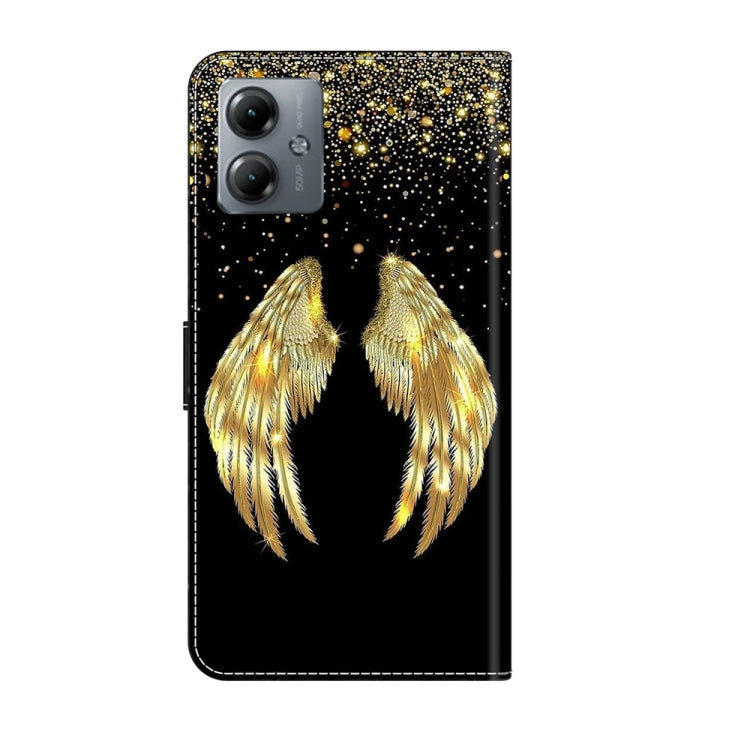 For Motorola Moto G14 Crystal 3D Shockproof Protective Leather Phone Case(Golden Wings) - Motorola Cases by buy2fix | Online Shopping UK | buy2fix