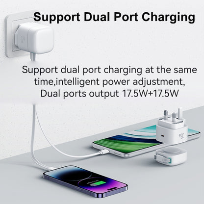 USAMS US-CC204 SMF Series PD35W Dual Type-C Port GaN Fast Charger, UK Plug(Black) - USB Charger by USAMS | Online Shopping UK | buy2fix