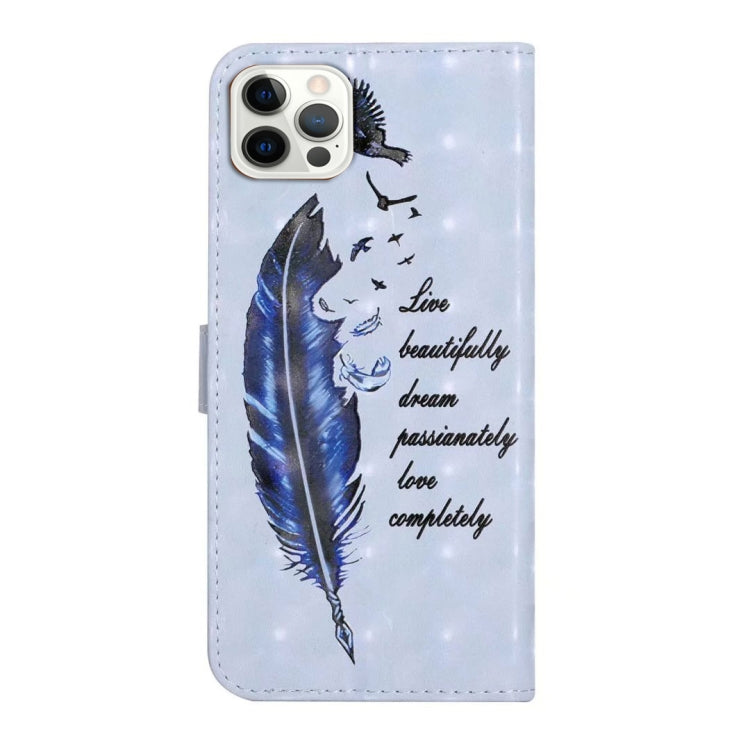 For iPhone 16 Pro Max Oil Embossed 3D Drawing Leather Phone Case(Blue Feather) - iPhone 16 Pro Max Cases by buy2fix | Online Shopping UK | buy2fix