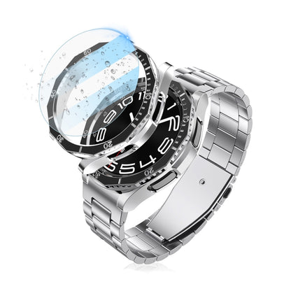 For Samsung Galaxy Watch6 Classic 43mm R950 Electroplate PC Case + Tempered Film + Watch Bezel Ring Set(Blue+Silver) - Watch Cases by buy2fix | Online Shopping UK | buy2fix