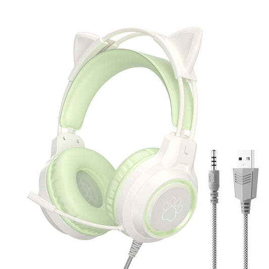 G35 Cute Cat RGB Head-mounted Wired Gaming Earphone(Green) - Multimedia Headset by buy2fix | Online Shopping UK | buy2fix