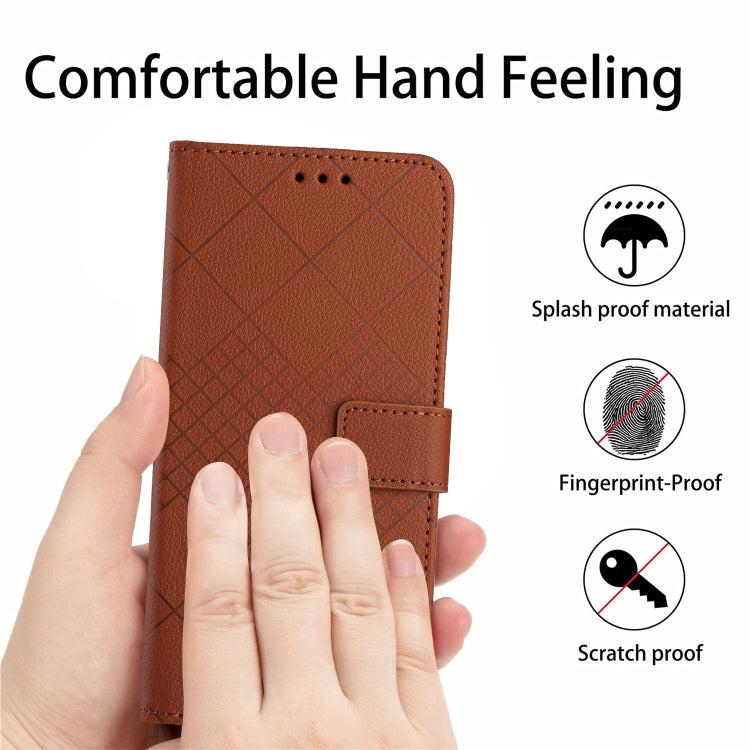 For iPhone 16 Rhombic Grid Texture Leather Phone Case(Brown) - iPhone 16 Cases by buy2fix | Online Shopping UK | buy2fix