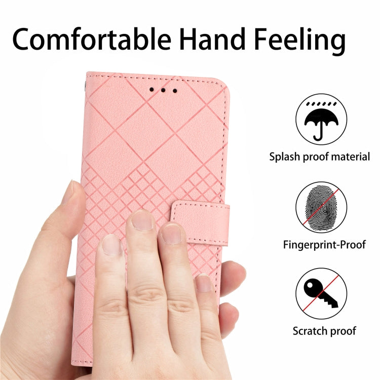 For iPhone 16 Rhombic Grid Texture Leather Phone Case(Pink) - iPhone 16 Cases by buy2fix | Online Shopping UK | buy2fix