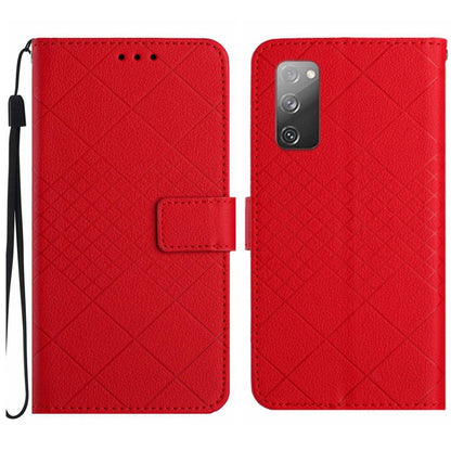 For Samsung Galaxy S20 FE 4G / 5G / 2022 Rhombic Grid Texture Leather Phone Case(Red) - Galaxy S20 FE Cases by buy2fix | Online Shopping UK | buy2fix