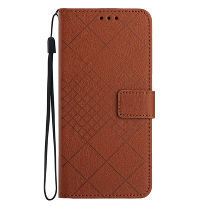 For Samsung Galaxy S22 Ultra 5G Rhombic Grid Texture Leather Phone Case(Brown) - Galaxy S22 Ultra 5G Cases by buy2fix | Online Shopping UK | buy2fix