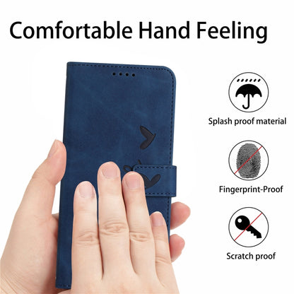 For OPPO Reno11 5G Global Skin Feel Heart Embossed Leather Phone Case with Long Lanyard(Blue) - Reno11 Cases by buy2fix | Online Shopping UK | buy2fix