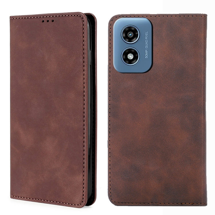 For Motorola Moto G Play 4G 2024 Skin Feel Magnetic Leather Phone Case(Dark Brown) - Motorola Cases by buy2fix | Online Shopping UK | buy2fix