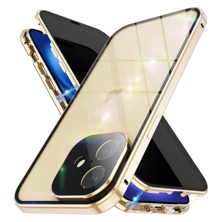 For iPhone 16 Anti-peeping Magnetic Double-sided Tempered Glass Phone Case(Gold) - iPhone 16 Cases by buy2fix | Online Shopping UK | buy2fix