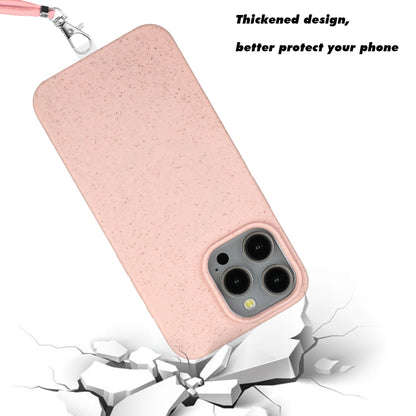 For iPhone 11 Pro Wheat MagSafe Magnetic Straw Material + TPU Phone Case with Lanyard(Pink) - iPhone 11 Pro Cases by buy2fix | Online Shopping UK | buy2fix