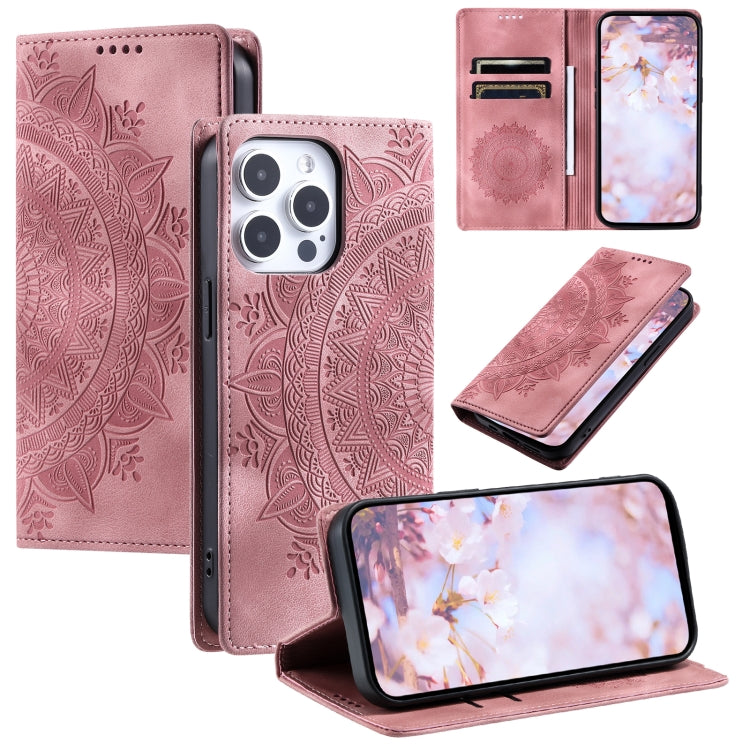 For iPhone 16 Pro Totem Embossed Magnetic Leather Phone Case(Rose Gold) - iPhone 16 Pro Cases by buy2fix | Online Shopping UK | buy2fix