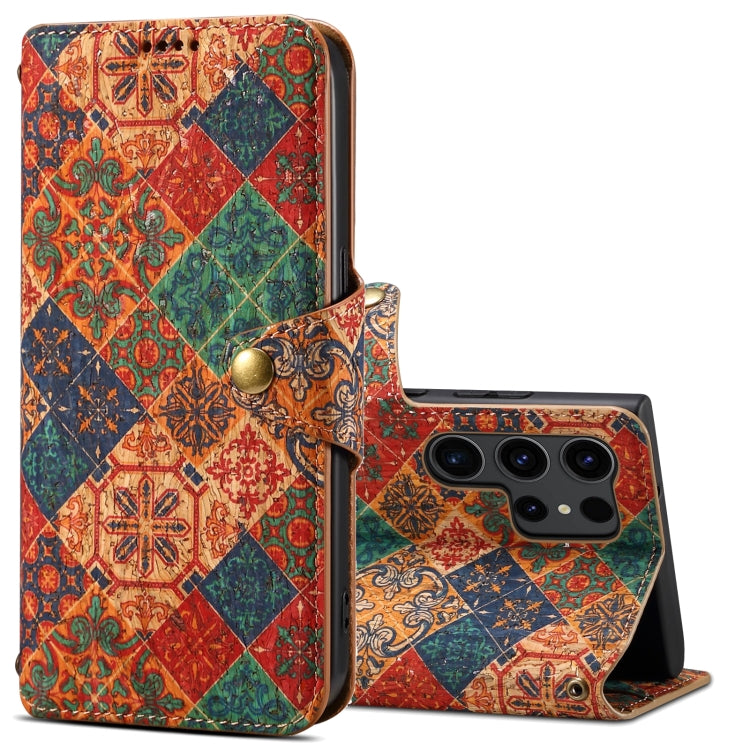 For Samsung Galaxy S24 Ultra 5G Denior Flower Language Series Cork Fabric Oil Edge Leather Phone Case(Winter) - Galaxy S24 Ultra 5G Cases by Denior | Online Shopping UK | buy2fix