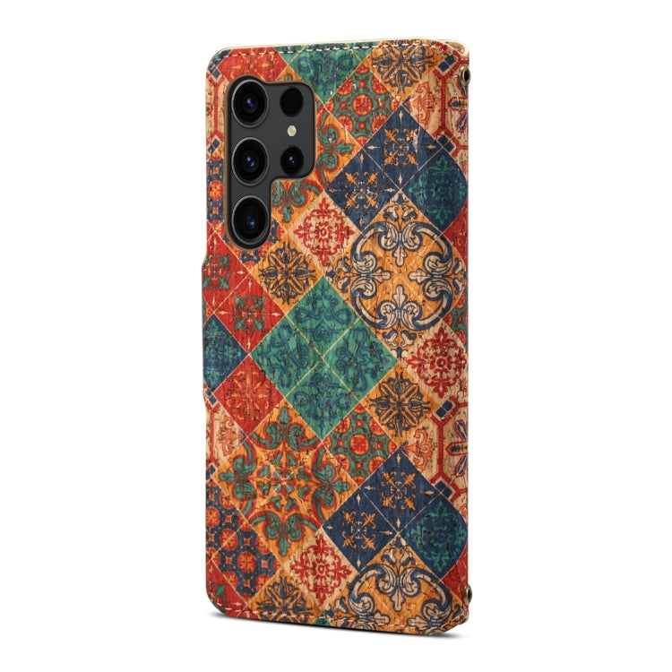 For Samsung Galaxy S24 Ultra 5G Denior Flower Language Series Cork Fabric Oil Edge Leather Phone Case(Winter) - Galaxy S24 Ultra 5G Cases by Denior | Online Shopping UK | buy2fix