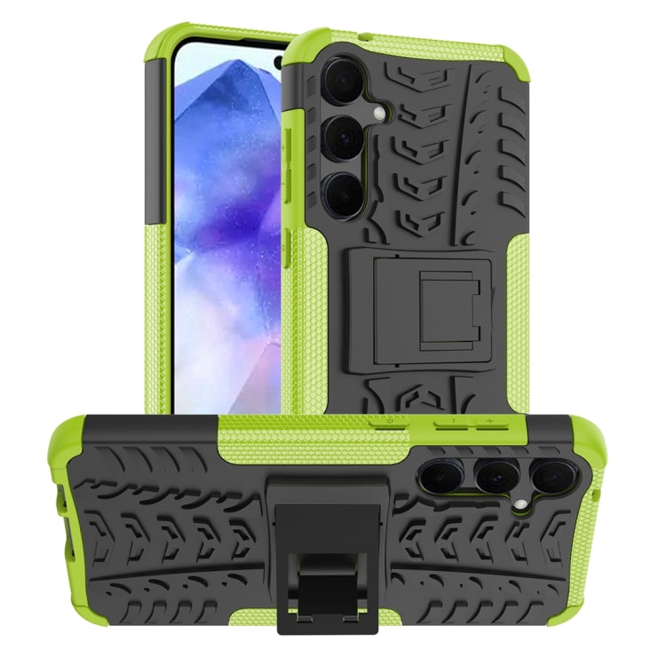 For Samsung Galaxy A55 Tire Texture TPU + PC Phone Case with Holder(Green) - Galaxy Phone Cases by buy2fix | Online Shopping UK | buy2fix