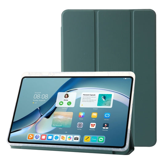 For Huawei Matepad 11 Pro 2024 Clear Acrylic 3-Fold Leather Tablet Case(Dark Green) - Huawei by buy2fix | Online Shopping UK | buy2fix