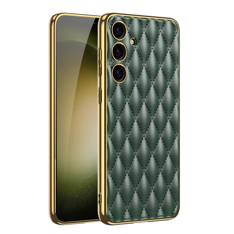 For Samsung Galaxy S24 5G GKK Rhombus Pattern Electroplating Plain PU Phone Case(Green) - Galaxy S24 5G Cases by GKK | Online Shopping UK | buy2fix