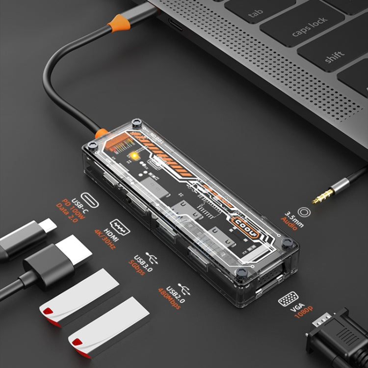 SW6V 6 in 1 Type-C to USB + HDMI + VGA + Audio 3.5 HUB Docking Station(Grey) - USB HUB by buy2fix | Online Shopping UK | buy2fix