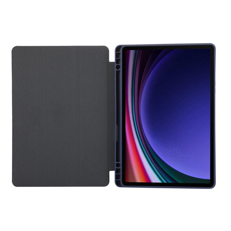 For Samsung Galaxy Tab S9 3-Fold Pure Color TPU Leather Tablet Case with Pen Slot(Dark Blue) - Galaxy Tab S9 Cases by buy2fix | Online Shopping UK | buy2fix