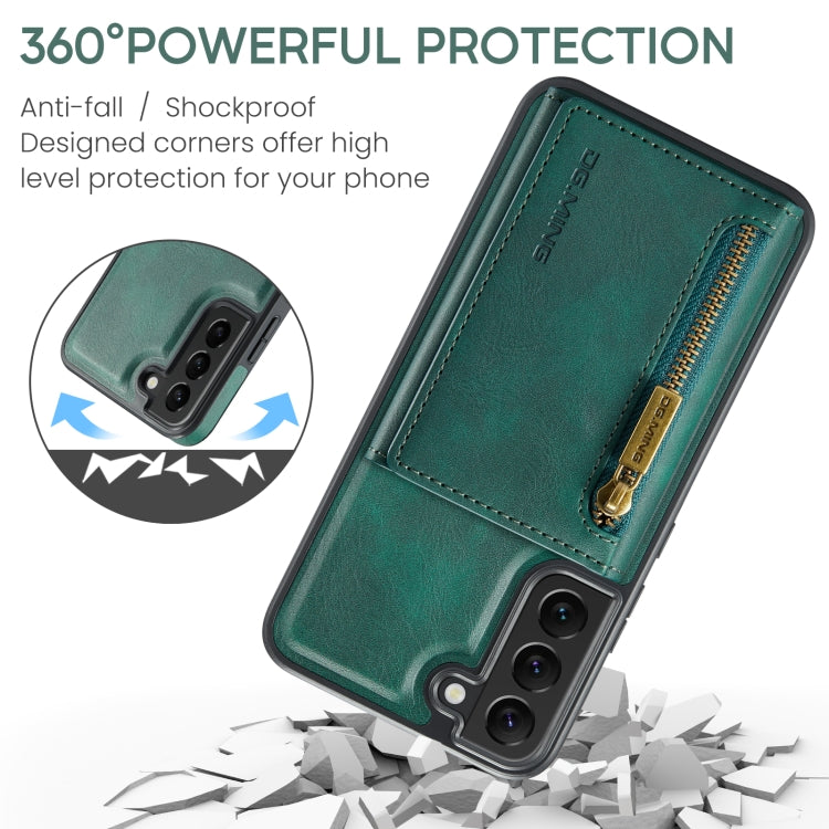 For Samsung Galaxy S22 DG.MING M5 Series Zip RFID Multi Card Detachable Leather Phone Case(Green) - Galaxy S22 5G Cases by DG.MING | Online Shopping UK | buy2fix