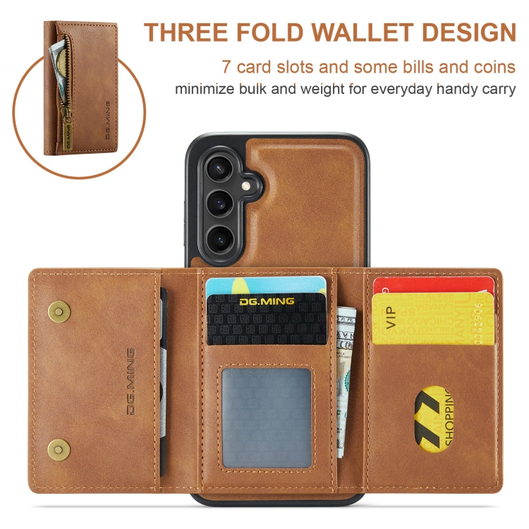 For Samsung Galaxy S23 FE 5G DG.MING M5 Series Zip RFID Multi Card Detachable Leather Phone Case(Brown) - Galaxy S23 FE 5G Cases by DG.MING | Online Shopping UK | buy2fix