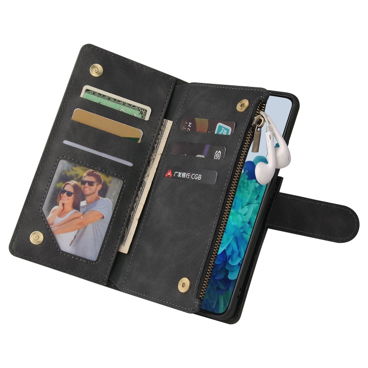 For Samsung Galaxy S21 Ultra 5G Multifunctional Frosted Zipper Wallet Leather Phone Case(Black) - Galaxy S21 Ultra 5G Cases by buy2fix | Online Shopping UK | buy2fix