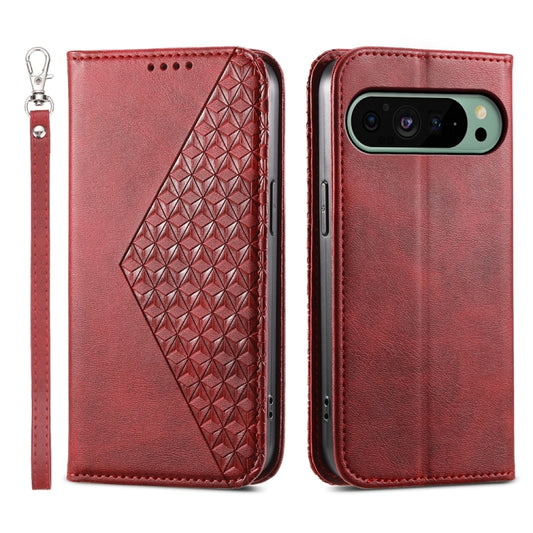 For Google Pixel 9 Cubic Grid Calf Texture Magnetic Leather Phone Case(Red) - Google Cases by buy2fix | Online Shopping UK | buy2fix