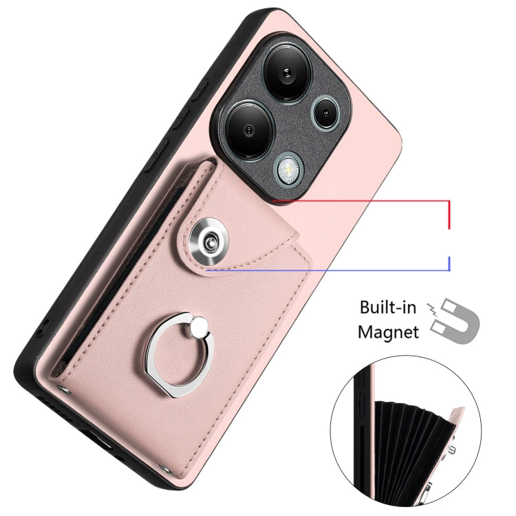 For Xiaomi Redmi Note 13 Pro 4G Global Organ Card Bag Ring Holder PU Phone Case(Pink) - Note 13 Pro Cases by buy2fix | Online Shopping UK | buy2fix