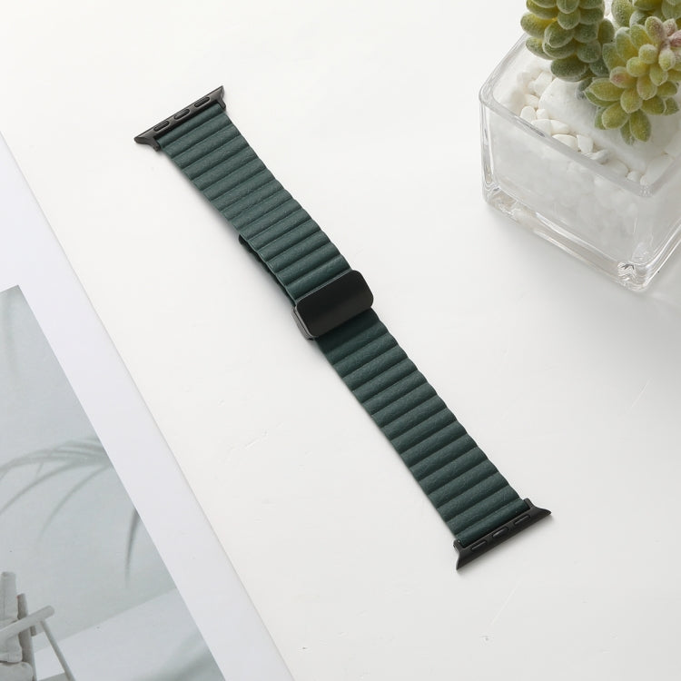 For Apple Watch Series 9 41mm Water Ripple Magnetic Folding Buckle Watch Band, Style: Bold Version(Dark Green) - Watch Bands by buy2fix | Online Shopping UK | buy2fix