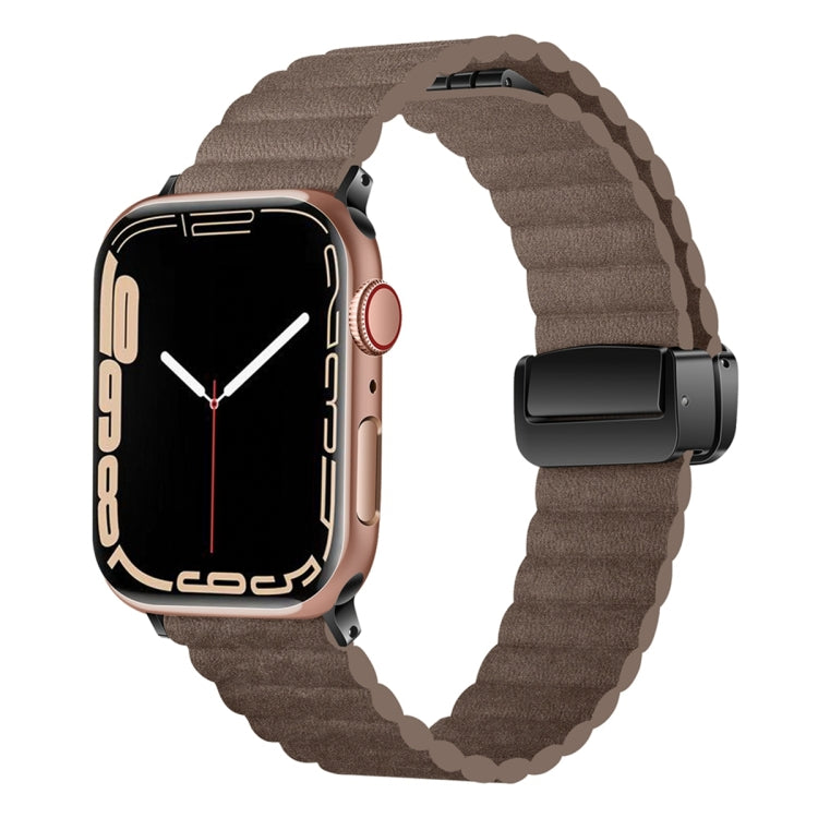 For Apple Watch Series 7 41mm Water Ripple Magnetic Folding Buckle Watch Band, Style: Bold Version(Light Brown) - Watch Bands by buy2fix | Online Shopping UK | buy2fix