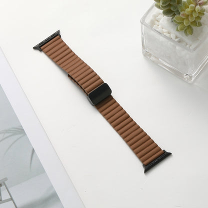 For Apple Watch Series 7 45mm Water Ripple Magnetic Folding Buckle Watch Band, Style: Bold Version(Brown) - Watch Bands by buy2fix | Online Shopping UK | buy2fix