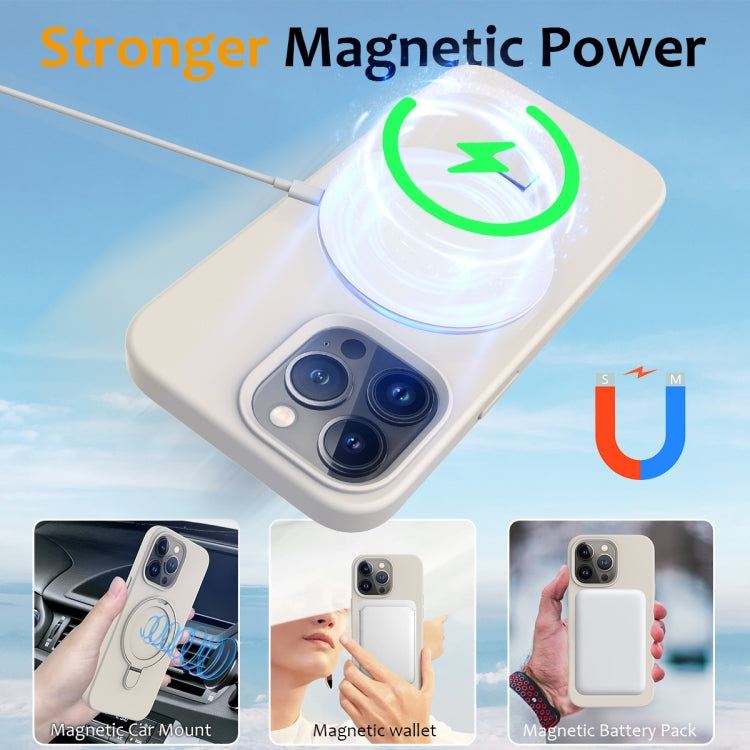 For iPhone 15 Pro MagSafe Magnetic Liquid Silicone Phone Case with Ring Holder(Antique White) - iPhone 15 Pro Cases by buy2fix | Online Shopping UK | buy2fix