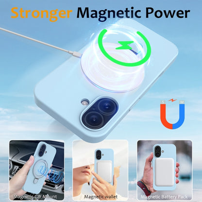 For iPhone 16 Plus Liquid Silicone MagSafe Magnetic Phone Case with Ring Holder(Sky Blue) - iPhone 16 Plus Cases by buy2fix | Online Shopping UK | buy2fix