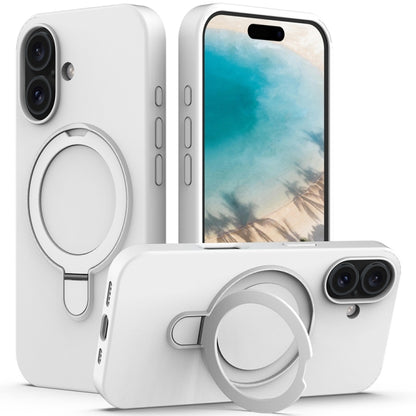 For iPhone 16 Liquid Silicone MagSafe Magnetic Phone Case with Ring Holder(White) - iPhone 16 Cases by buy2fix | Online Shopping UK | buy2fix