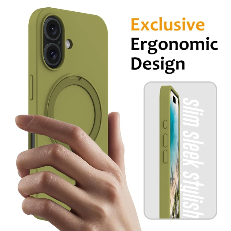 For iPhone 16 Liquid Silicone MagSafe Magnetic Phone Case with Ring Holder(Willow Green) - iPhone 16 Cases by buy2fix | Online Shopping UK | buy2fix